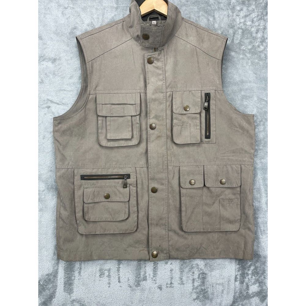 Mian Men's Beige Full Zip Vest XL Fishing Hiking Outdoors‎ Safari Lined